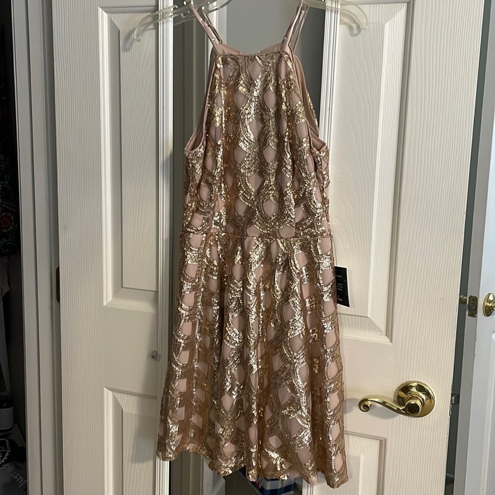 Lulu’s pink and gold mini dress